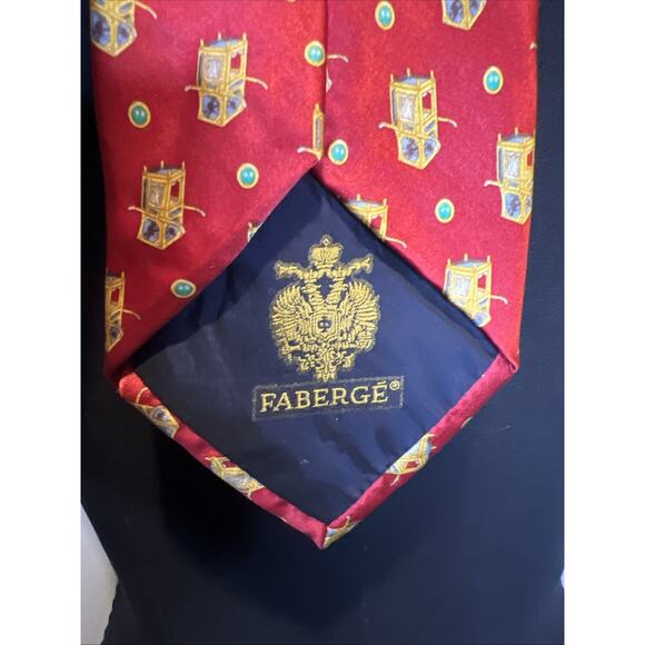 Faberge 100% Silk Men’s Tie Red Faberge Pattern Vintage RARE 4x58 - Picture 3 of 5